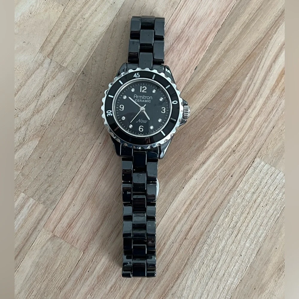 Armitron Ceramic Ladies Watch Now Model Black Ceramic Black Dial Stainless Hands